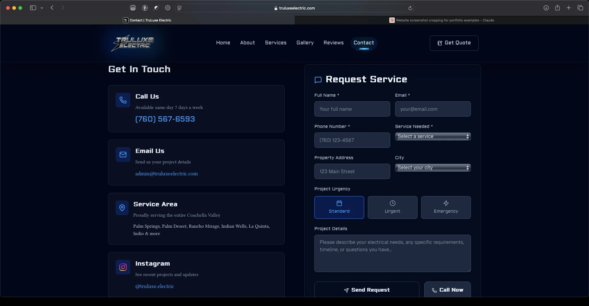 TruLuxe Electric contact page