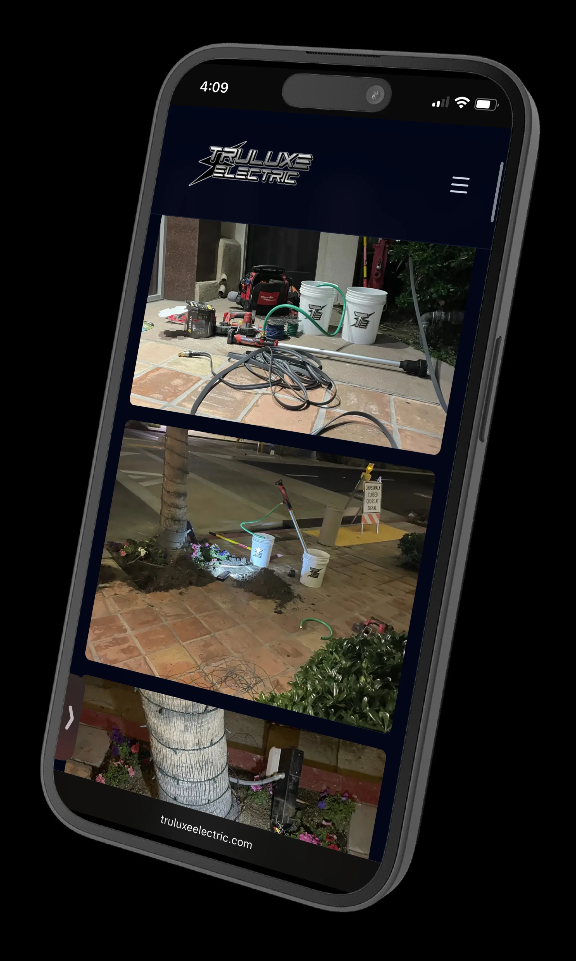 TruLuxe Electric mobile gallery shown in an angled iPhone mockup