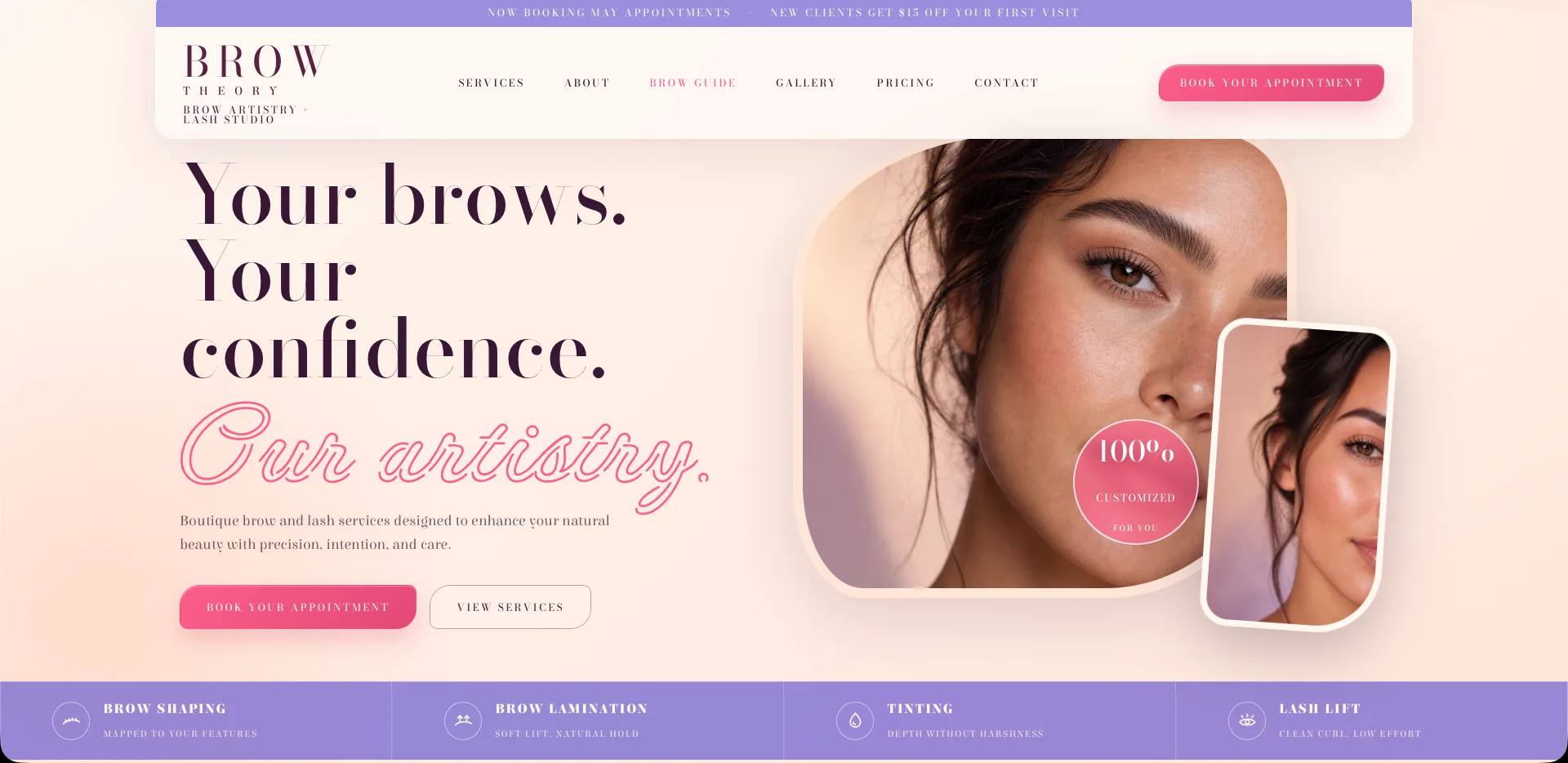 Brow Theory brow artistry and lash studio homepage preview