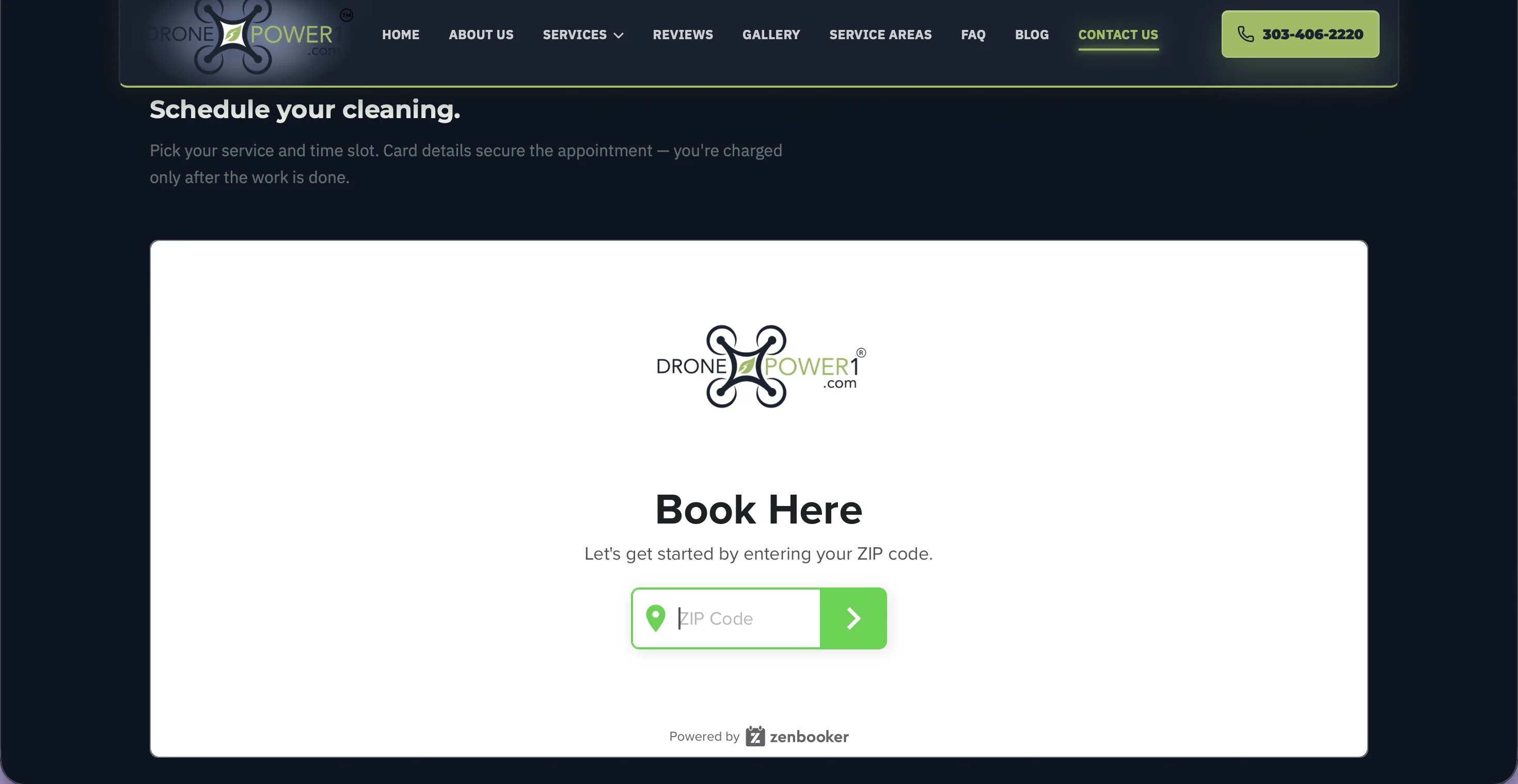 DronePower1 embedded Zenbooker booking widget