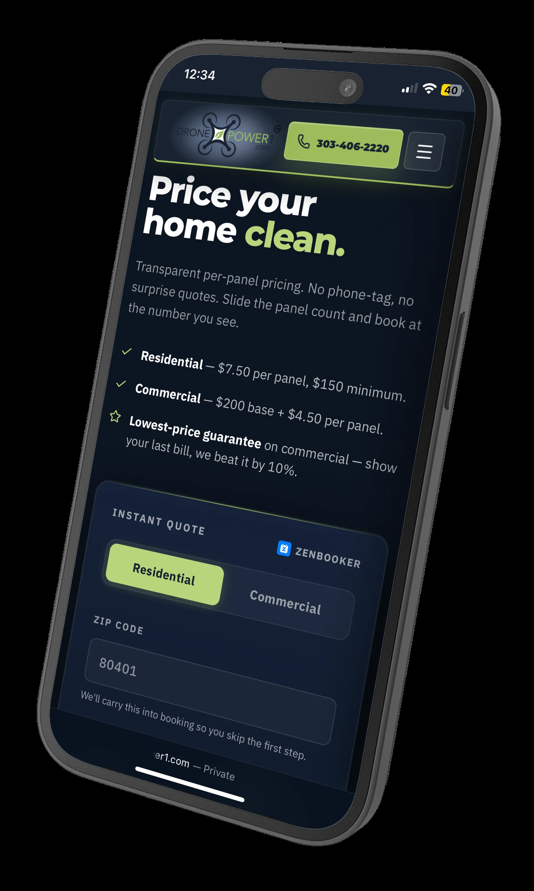DronePower1 pricing calculator on iPhone
