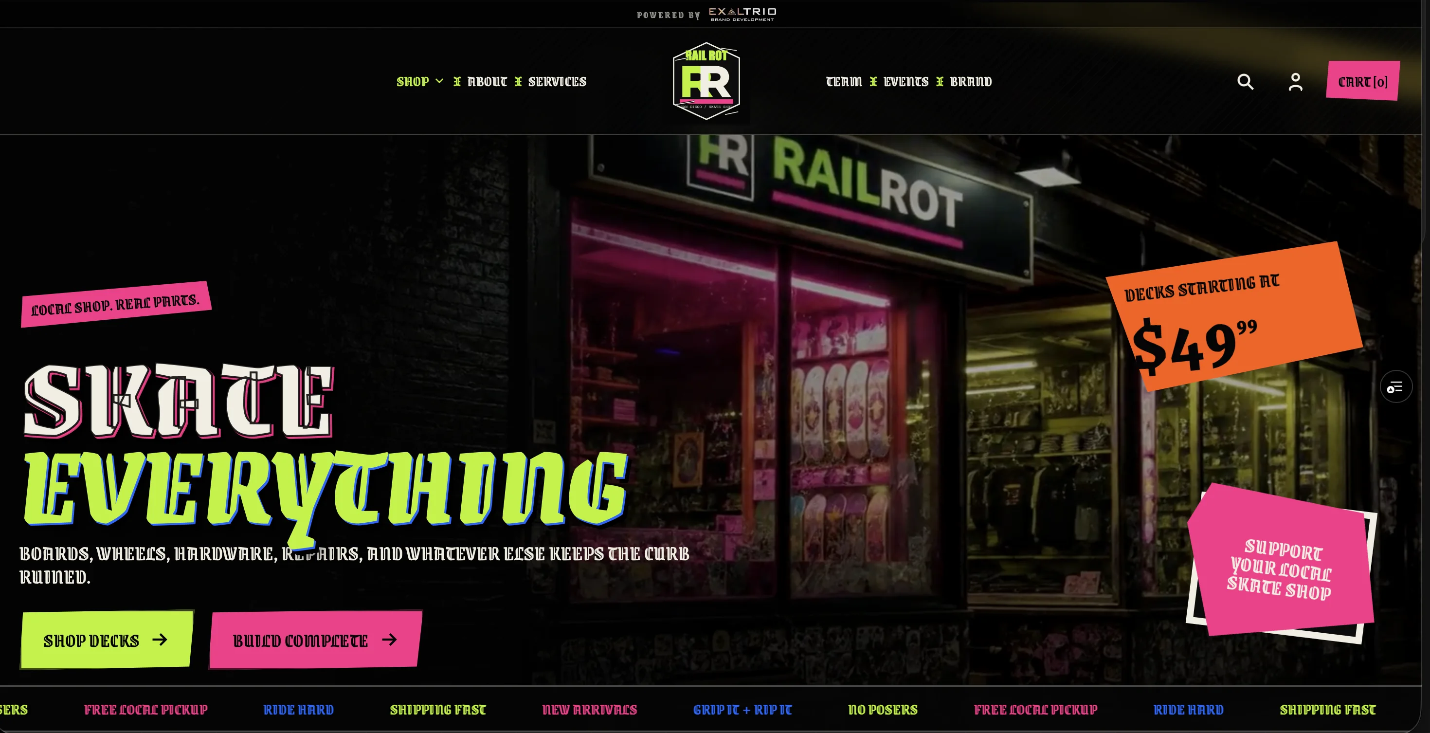 Rail Rot skate shop homepage preview
