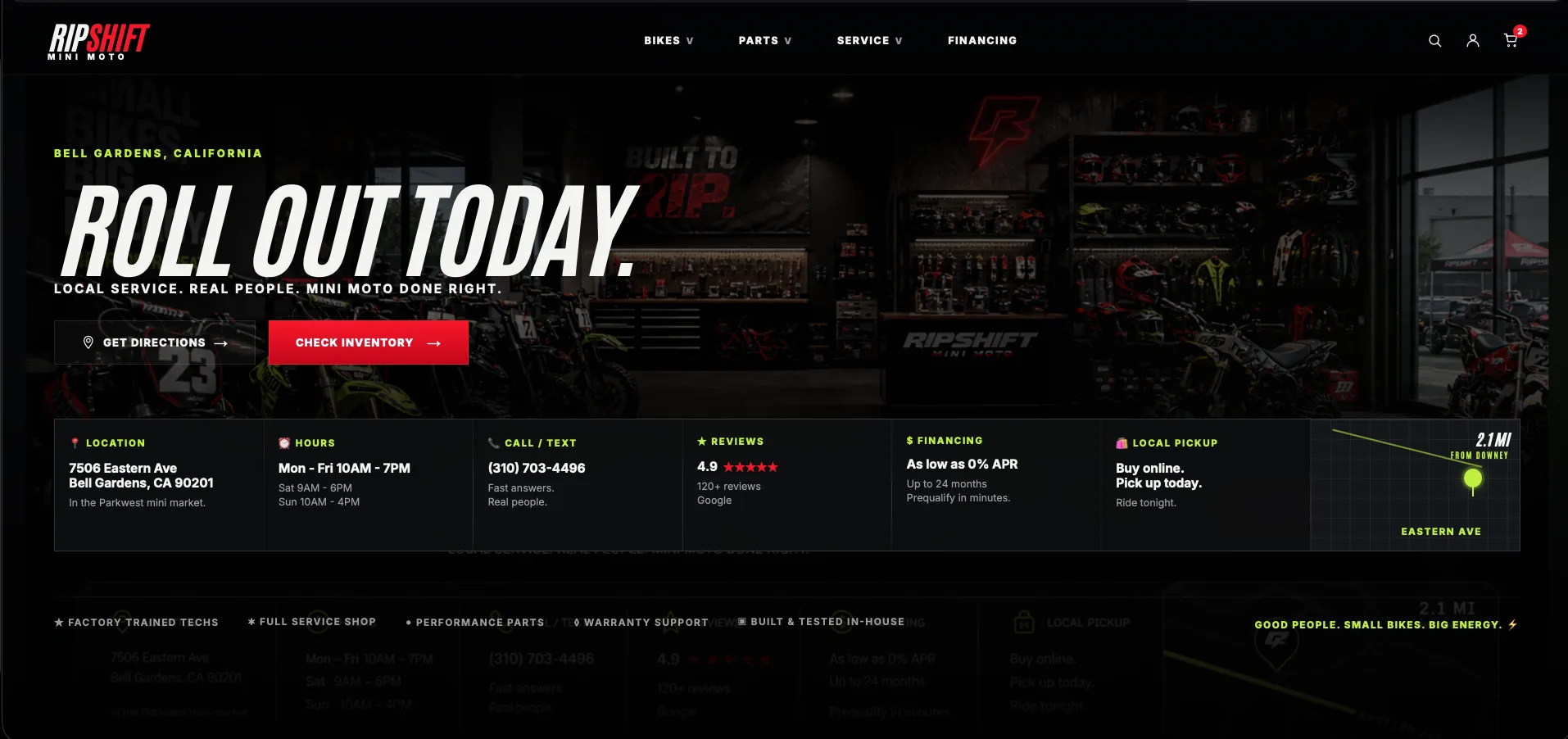 RipShift Mini Moto minibike dealership homepage preview