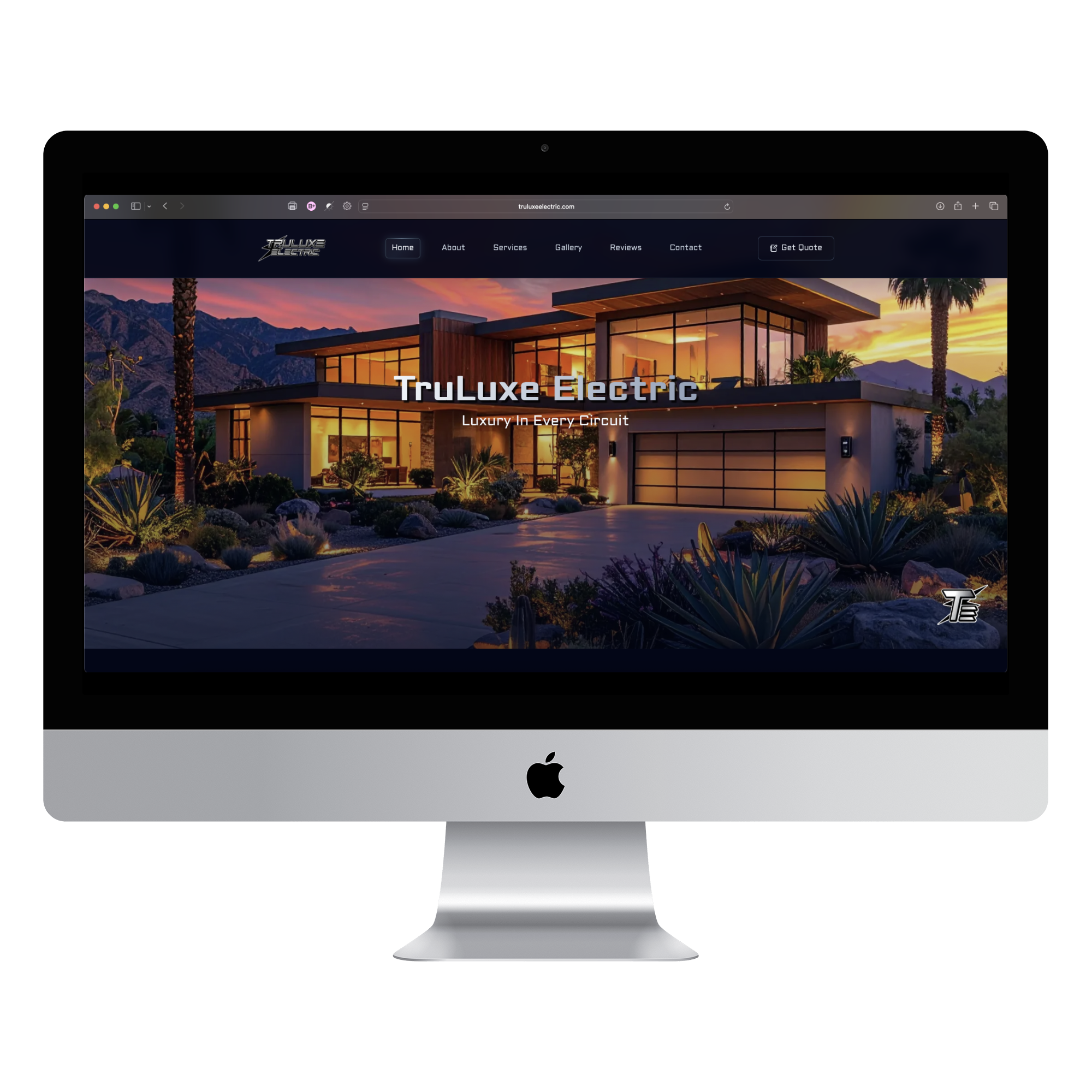 TruLuxe Electric homepage shown in an iMac desktop mockup